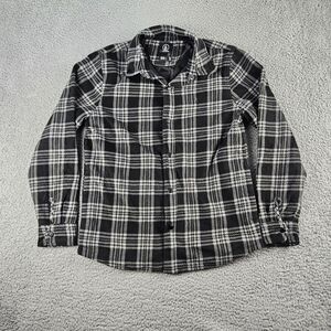 Volcom‎ Shirt Mens Small Black White Plaid Long Sleeve Fleece Snap Closure